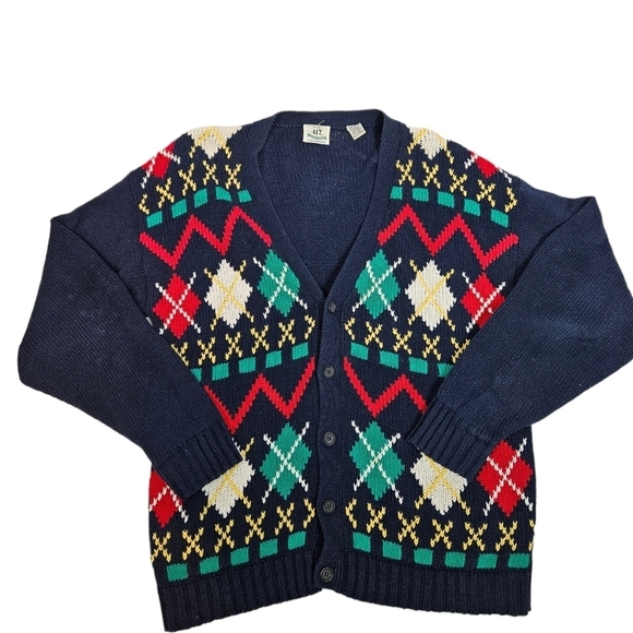 Vintage 417 Van Heusen Argyle Button Front Grandpa Sweater Cardigan Size‎ XL B91 - Picture 10 of 10